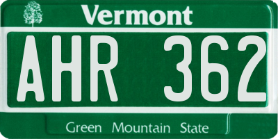 VT license plate AHR362