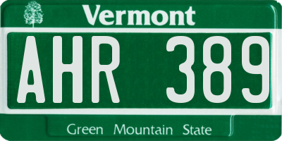 VT license plate AHR389
