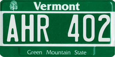 VT license plate AHR402