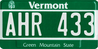 VT license plate AHR433