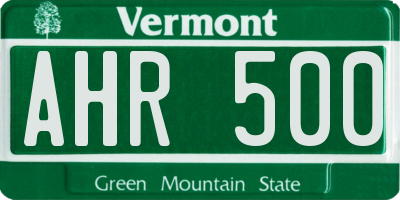 VT license plate AHR500