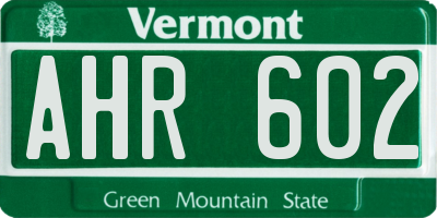 VT license plate AHR602