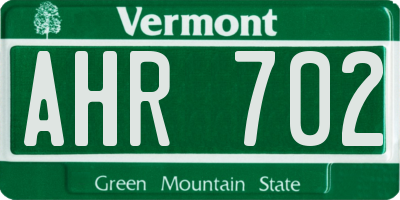 VT license plate AHR702