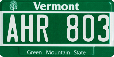 VT license plate AHR803