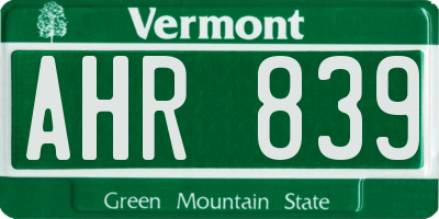 VT license plate AHR839