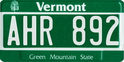 VT license plate AHR892