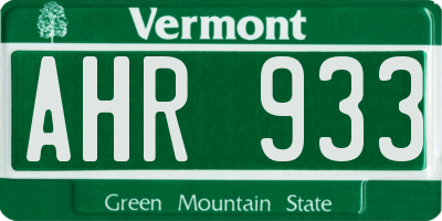 VT license plate AHR933