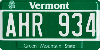 VT license plate AHR934