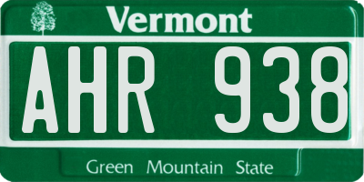 VT license plate AHR938