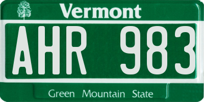 VT license plate AHR983