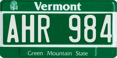 VT license plate AHR984