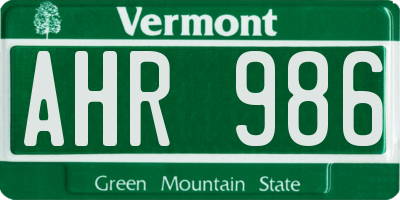 VT license plate AHR986
