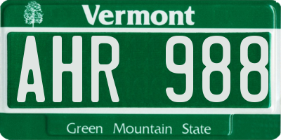 VT license plate AHR988