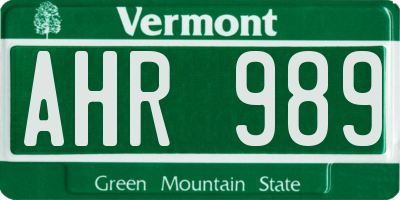 VT license plate AHR989