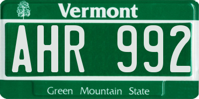 VT license plate AHR992