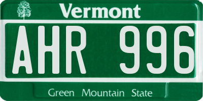 VT license plate AHR996