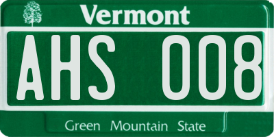 VT license plate AHS008