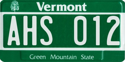 VT license plate AHS012