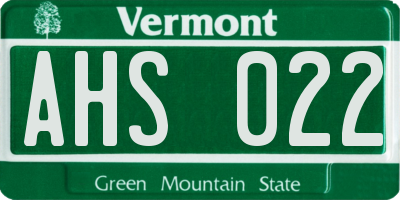 VT license plate AHS022