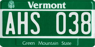 VT license plate AHS038