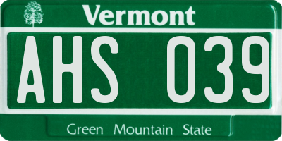 VT license plate AHS039