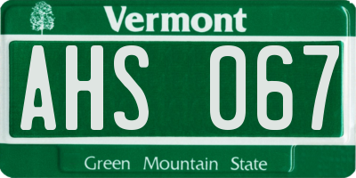 VT license plate AHS067