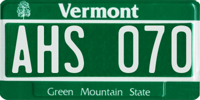 VT license plate AHS070