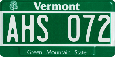 VT license plate AHS072