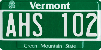 VT license plate AHS102