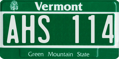 VT license plate AHS114