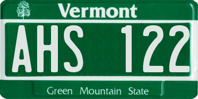 VT license plate AHS122