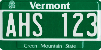 VT license plate AHS123