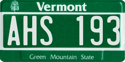 VT license plate AHS193