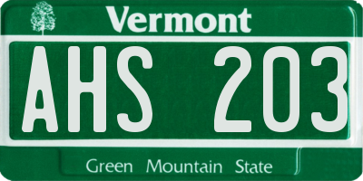 VT license plate AHS203