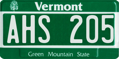 VT license plate AHS205