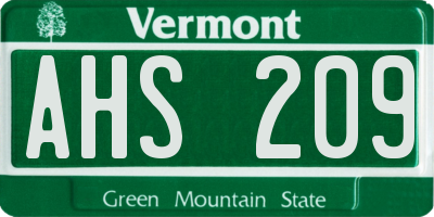 VT license plate AHS209