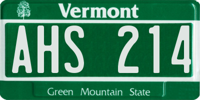 VT license plate AHS214