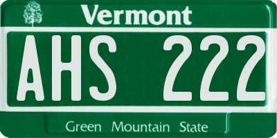 VT license plate AHS222