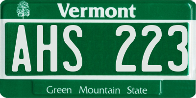 VT license plate AHS223