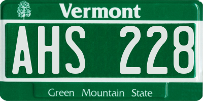 VT license plate AHS228