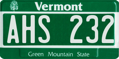 VT license plate AHS232