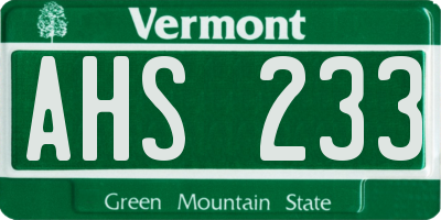 VT license plate AHS233