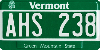 VT license plate AHS238