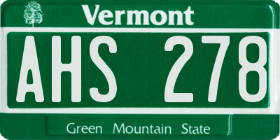 VT license plate AHS278
