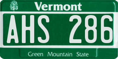 VT license plate AHS286