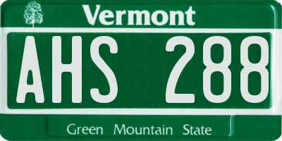 VT license plate AHS288