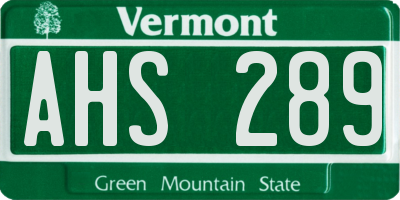VT license plate AHS289