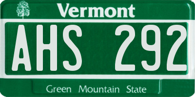 VT license plate AHS292