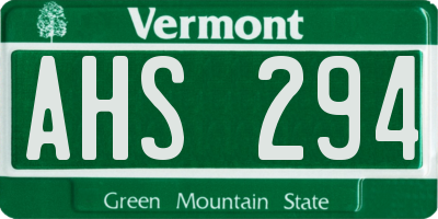 VT license plate AHS294