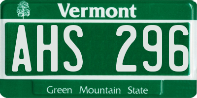 VT license plate AHS296
